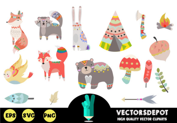 BOHO Woodland Tribal Animals Clipart